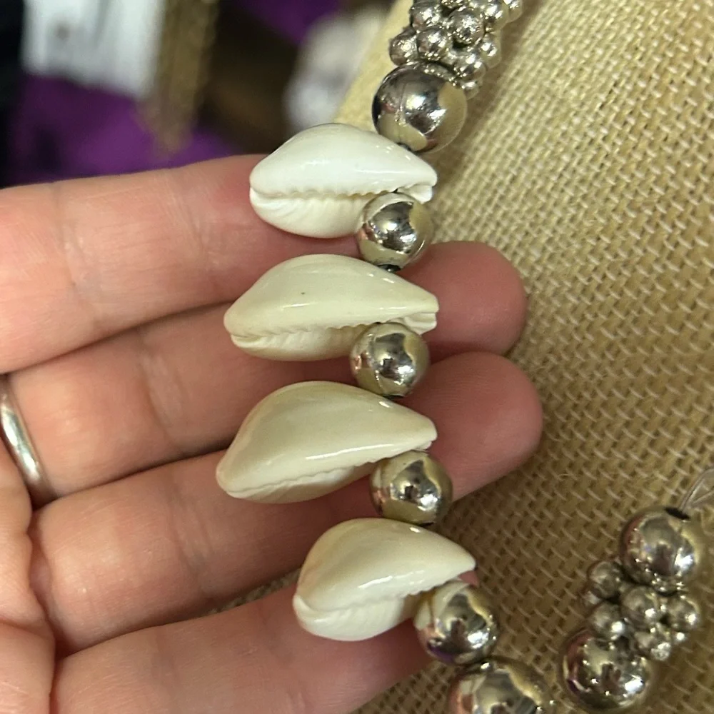 NEW Oxidized Silver Metal Shell Hindu Navratri Choker Necklace Set - Picture 2 of 4